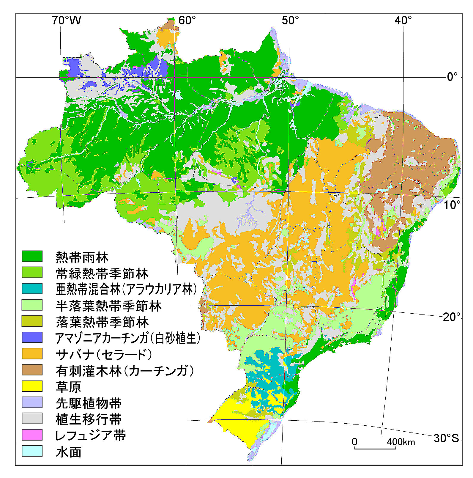 ブラジルの自然植生図