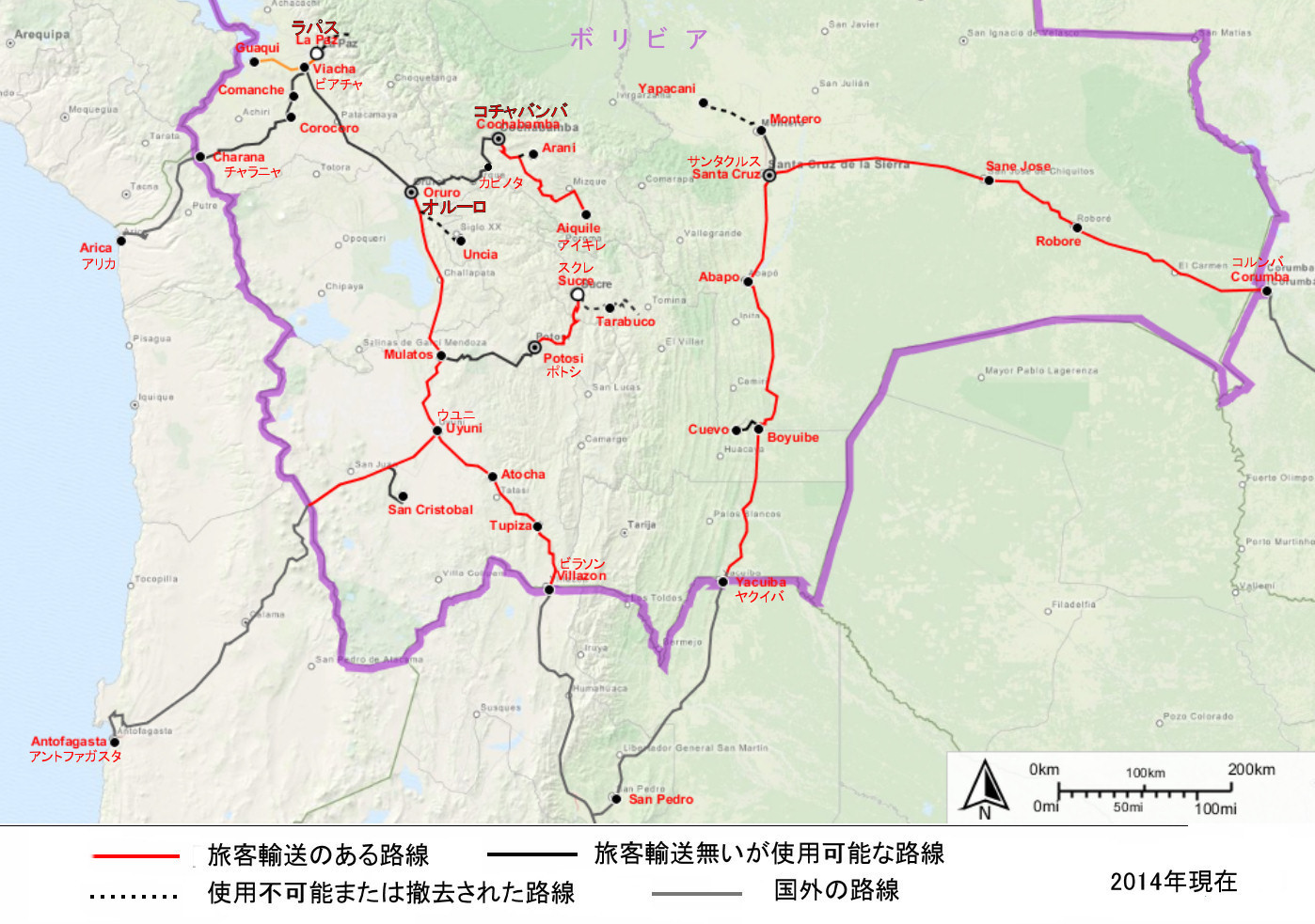 Map of Bolivia's rail network