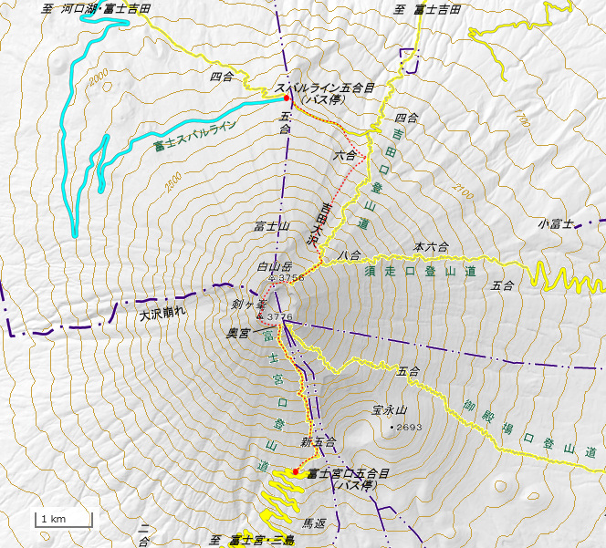 Route map of 1979 Mt.Fuji climbing