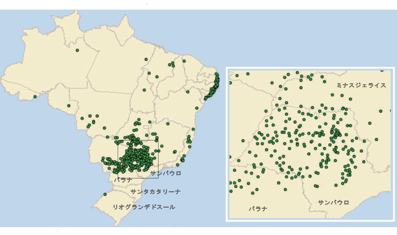 Distribution of sugar and ethanol factory in Brazil