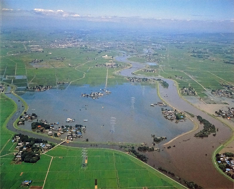1986年小貝川水害における母子島集落などの浸水