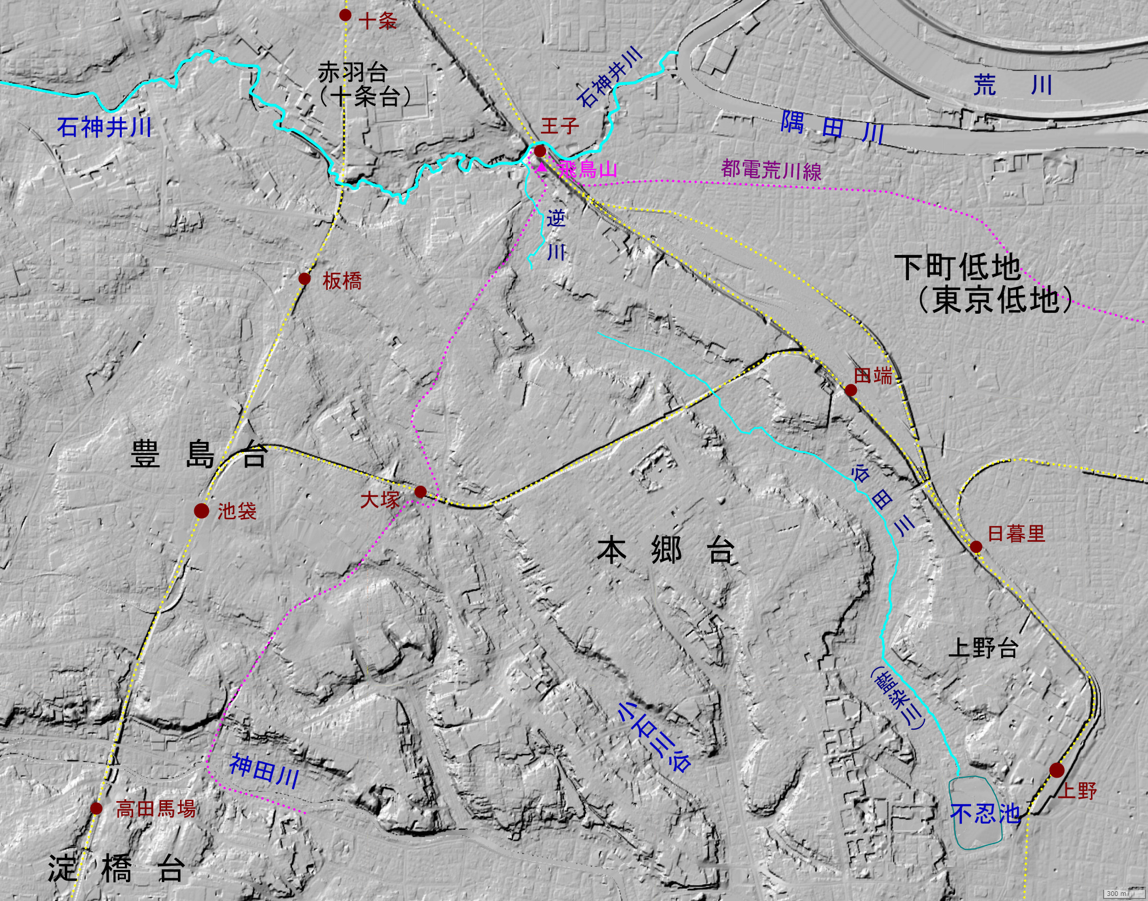 Channel course of the Shakujii River in Meiji period