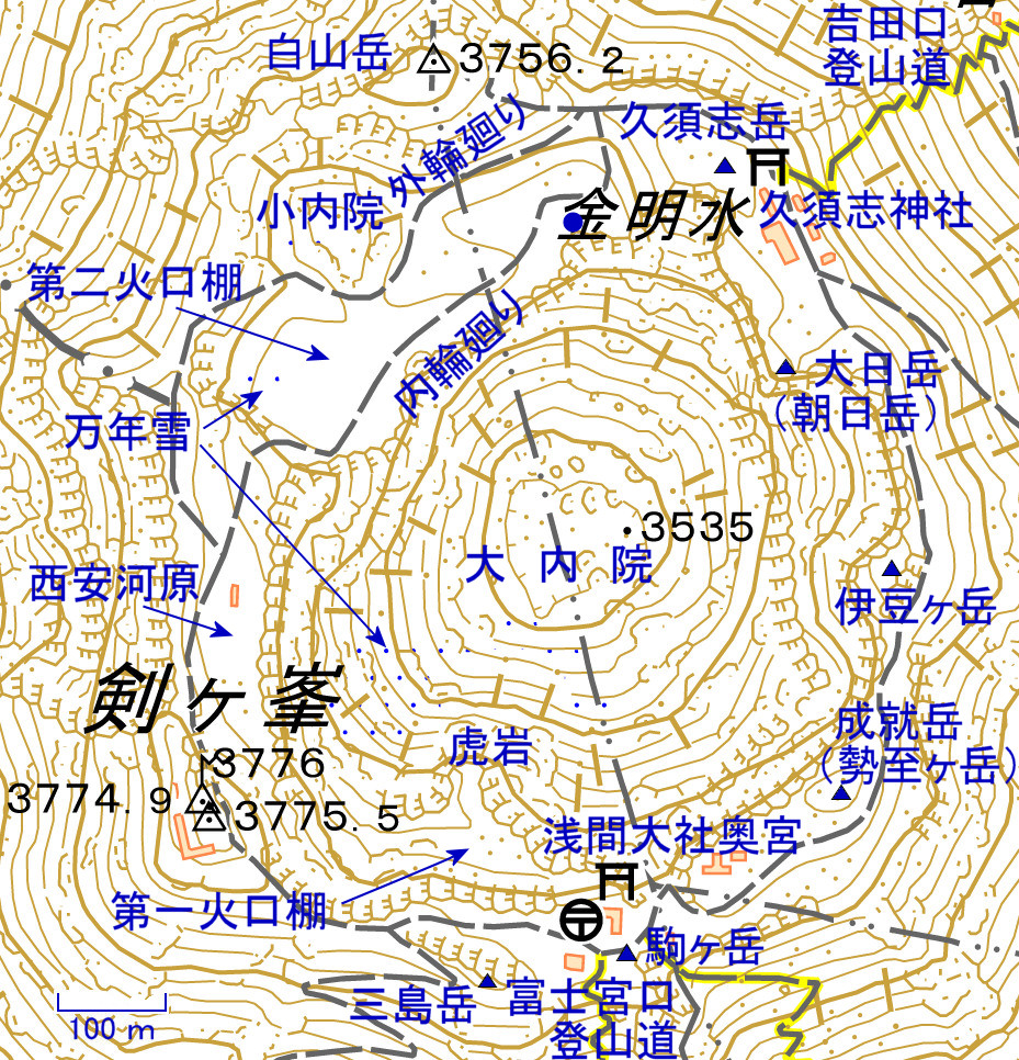 Map of summit area Mt. Fuji