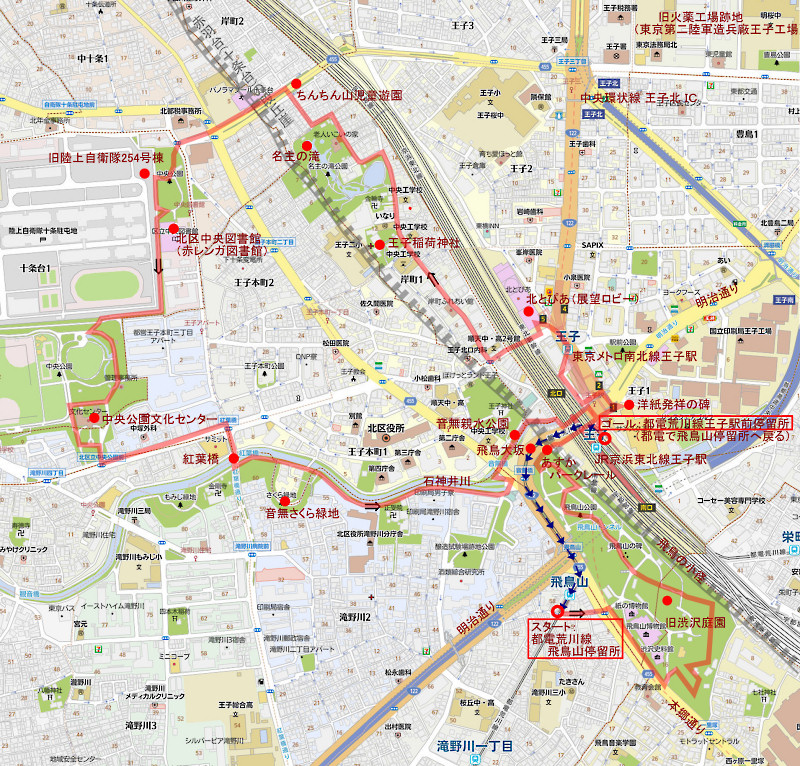 東京北区、王子周辺地図