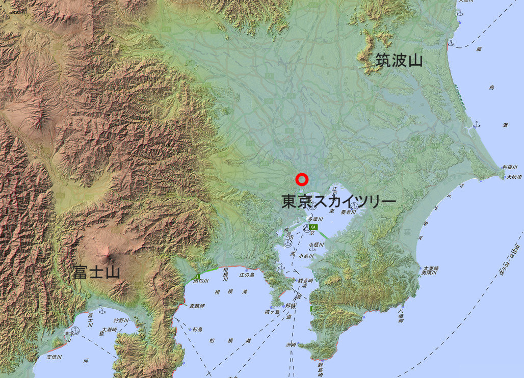 筑波山-東京—富士山の地図 width=