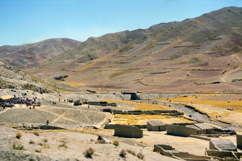 Small village and potato fields in the Puna zone of Bolivia