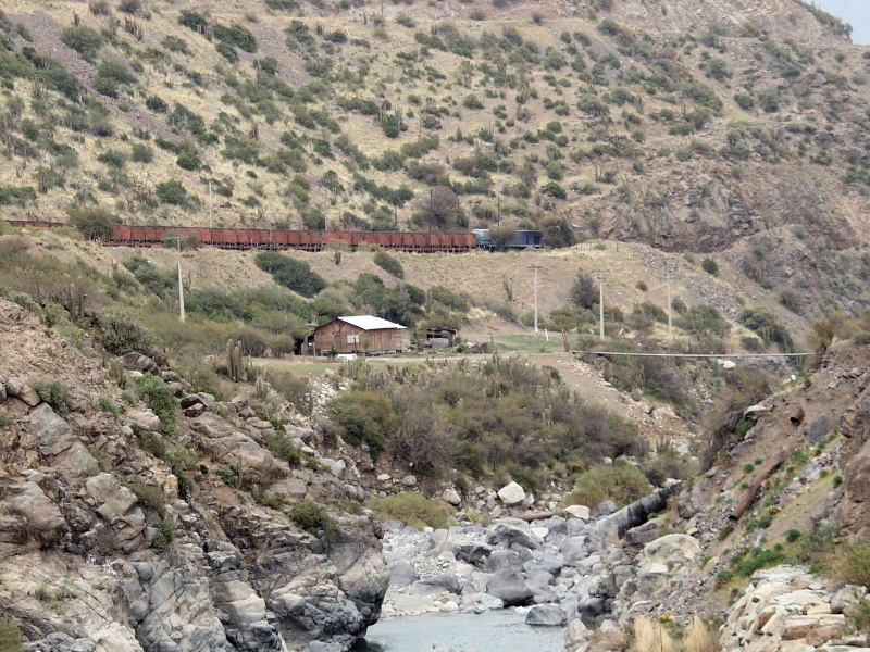 Copper ore transport train from the Andina Mine