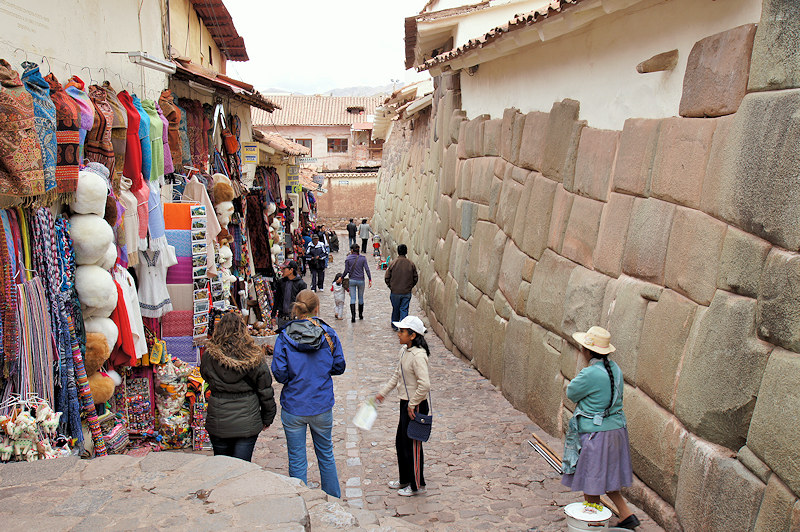 Inca stone wall in the tourist city of Cusco