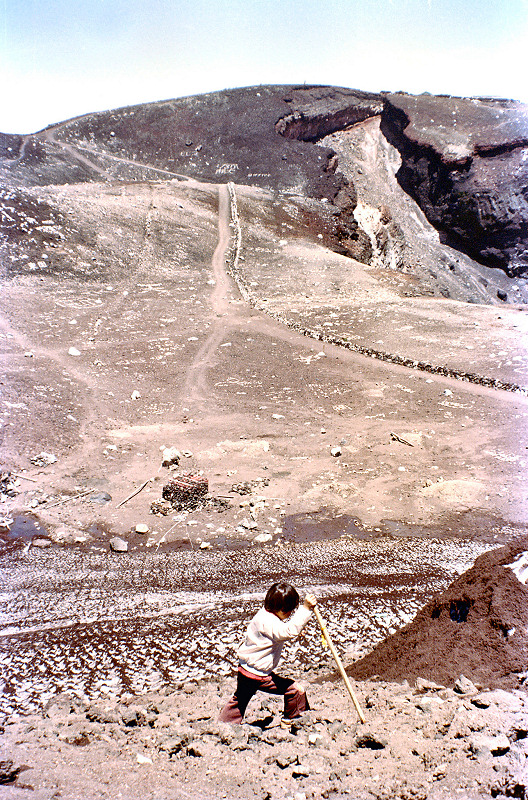 Crater shelf and perennial snow in Mt. Fuji crater
