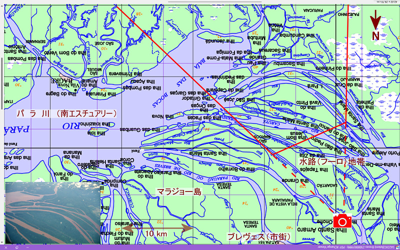 アマゾン河口部、水路地帯の地形図